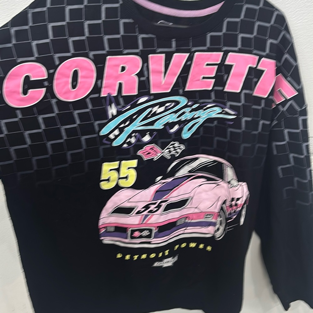 GM Corvette Graphic Print Crew Neck Sweater Black Men Size | XL